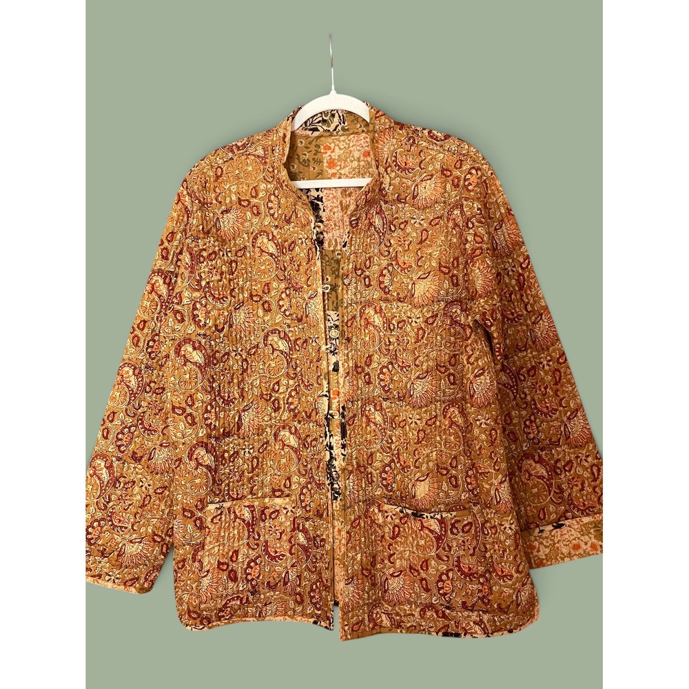 Reversible Quilted Kantha Patchwork Jacket Floral Paisley Earthy Boho Chore Coat